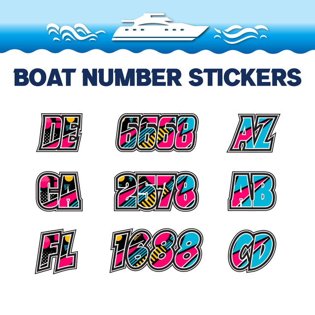 Custom Boat Registration Numbers Stickers Letter Decal 2pcs - Pattern Retro Geometric C139