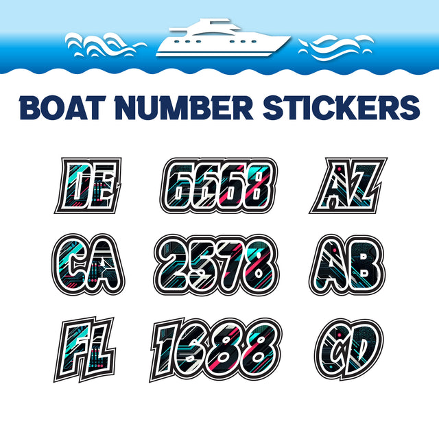 Custom Boat Registration Numbers Stickers Letter Decal 2pcs - Pattern Retrofuturistic Geometric C140