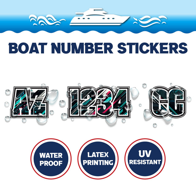 Custom Boat Registration Numbers Stickers Letter Decal 2pcs - Pattern Retrofuturistic Geometric C140