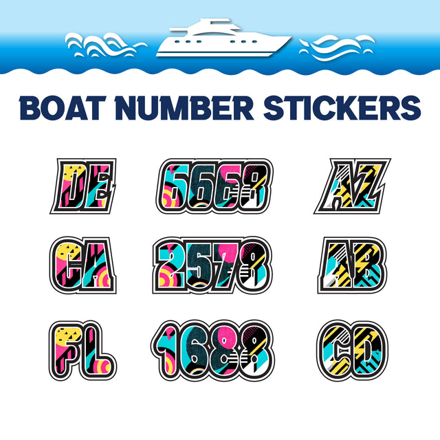 Custom Boat Registration Numbers Stickers Letter Decal 2pcs - Pattern Neon Geometric C141