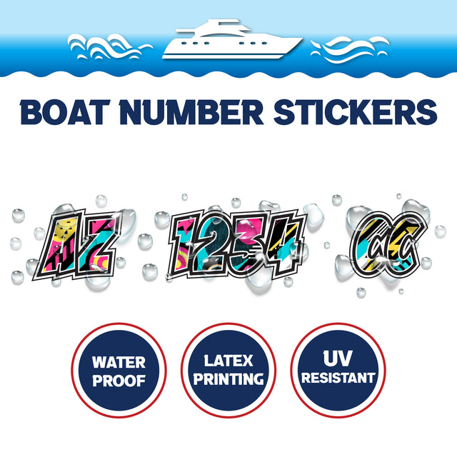 Custom Boat Registration Numbers Stickers Letter Decal 2pcs - Pattern Neon Geometric C141