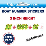 Custom Boat Registration Numbers Stickers Letter Decal 2pcs - Plain Green C145