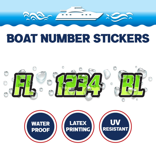 Custom Boat Registration Numbers Stickers Letter Decal 2pcs - Plain Green C146