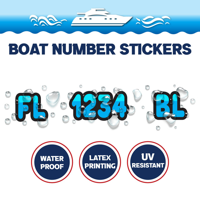 Custom Boat Registration Numbers Stickers Letter Decal 2pcs - Plain Blue C147