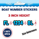 Custom Boat Registration Numbers Stickers Letter Decal 2pcs - Plain Blue C147