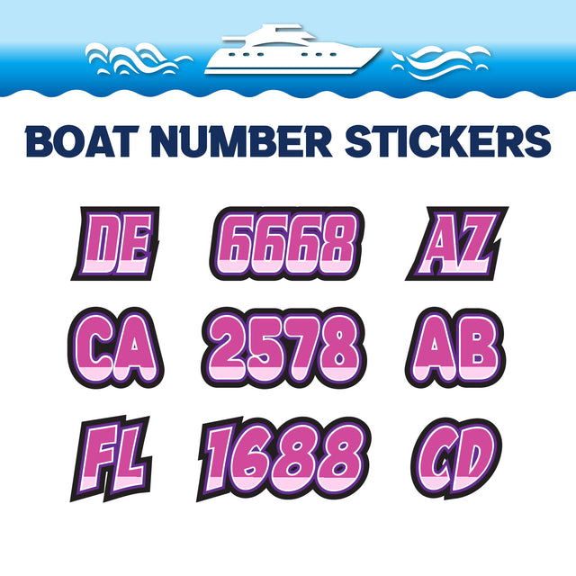 Custom Boat Registration Numbers Stickers Letter Decal 2pcs - Plain Pink C148