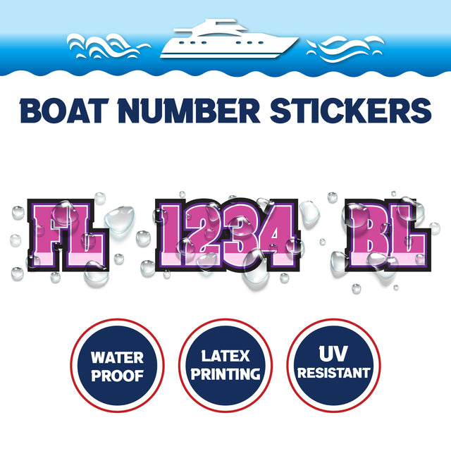 Custom Boat Registration Numbers Stickers Letter Decal 2pcs - Plain Pink C148