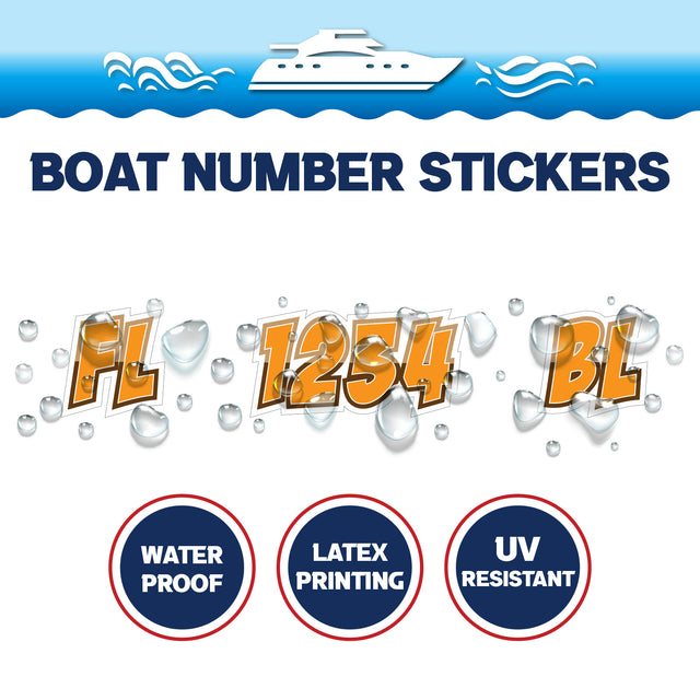 Custom Boat Registration Numbers Stickers Letter Decal 2pcs - Plain Orange C149