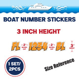 Custom Boat Registration Numbers Stickers Letter Decal 2pcs - Plain Orange C149