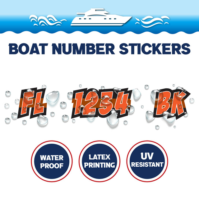 Custom Boat Registration Numbers Stickers Letter Decal 2pcs - Plain Orange C152