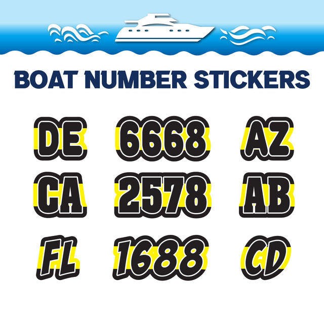 Custom Boat Registration Numbers Stickers Letter Decal 2pcs - Plain Black Yellow C153