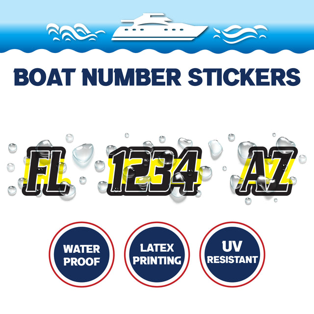 Custom Boat Registration Numbers Stickers Letter Decal 2pcs - Plain Black Yellow C153