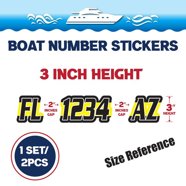 Custom Boat Registration Numbers Stickers Letter Decal 2pcs - Plain Black Yellow C153