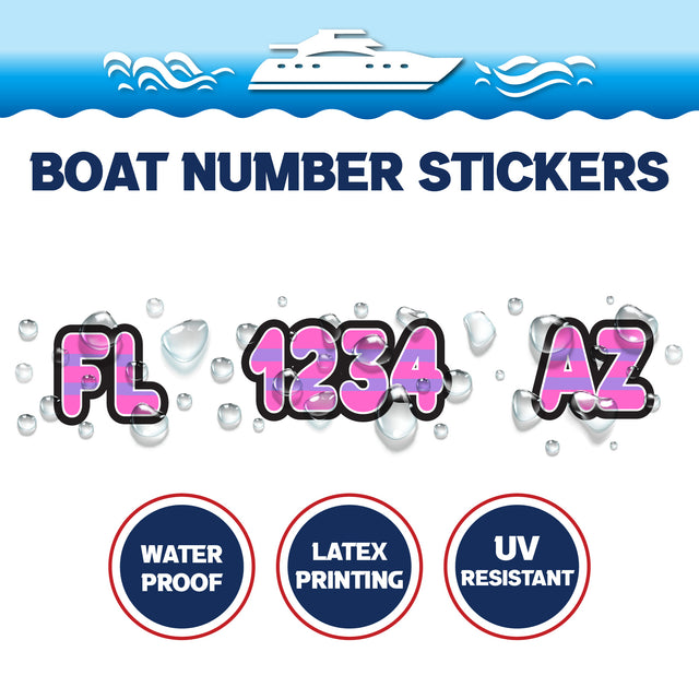 Custom Boat Registration Numbers Stickers Letter Decal 2pcs - Plain Pink C154