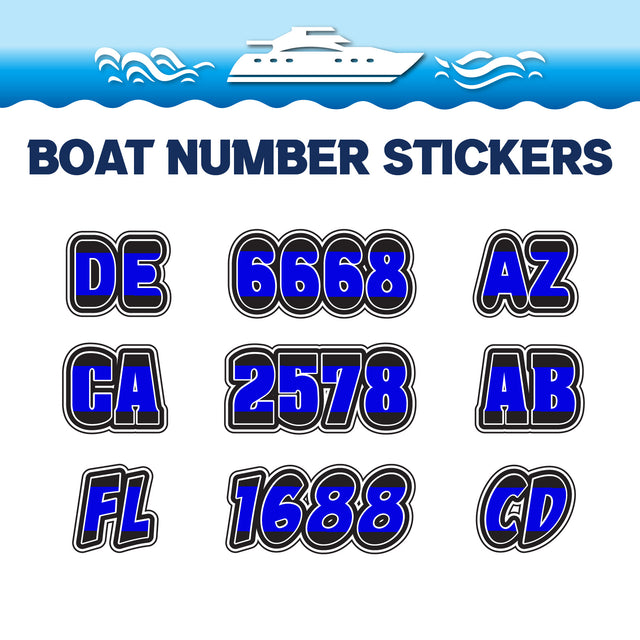 Custom Boat Registration Numbers Stickers Letter Decal 2pcs - Plain Blue C157