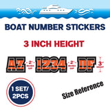 Custom Boat Registration Numbers Stickers Letter Decal 2pcs - Plain Orange C159