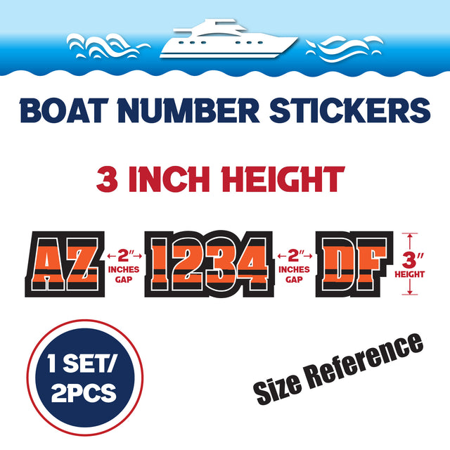 Custom Boat Registration Numbers Stickers Letter Decal 2pcs - Plain Orange C159