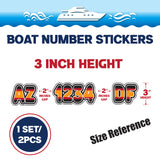 Custom Boat Registration Numbers Stickers Letter Decal 2pcs - Plain Orange Red C162