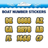 Custom Boat Registration Numbers Stickers Letter Decal 2pcs - 3D Gold C163