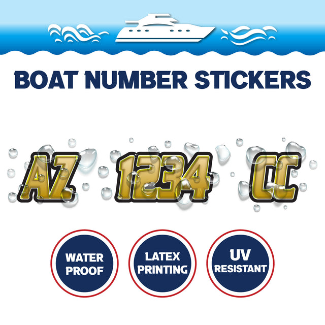 Custom Boat Registration Numbers Stickers Letter Decal 2pcs - 3D Gold C163