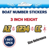 Custom Boat Registration Numbers Stickers Letter Decal 2pcs - 3D Gold C163