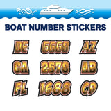 Custom Boat Registration Numbers Stickers Letter Decal 2pcs - 3D Gold C164