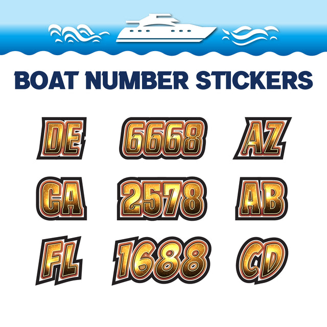 Custom Boat Registration Numbers Stickers Letter Decal 2pcs - 3D Gold C164