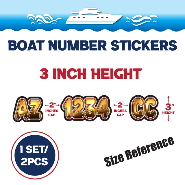 Custom Boat Registration Numbers Stickers Letter Decal 2pcs - 3D Gold C164