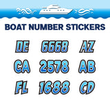 Custom Boat Registration Numbers Stickers Letter Decal 2pcs - 3D Blue C165