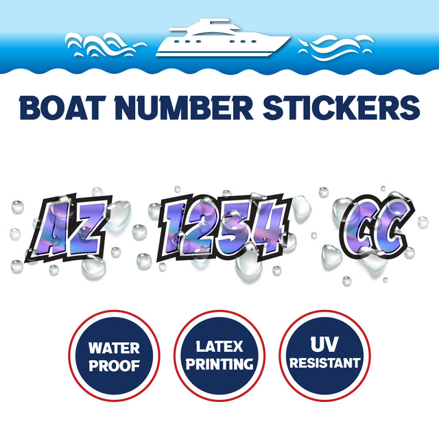 Custom Boat Registration Numbers Stickers Letter Decal 2pcs - 3D Purple C166