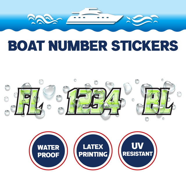 Custom Boat Registration Numbers Stickers Letter Decal 2pcs - 3D Green C167