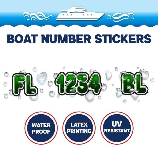 Custom Boat Registration Numbers Stickers Letter Decal 2pcs - 3D Green C168