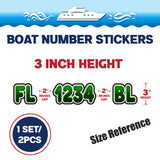 Custom Boat Registration Numbers Stickers Letter Decal 2pcs - 3D Green C168