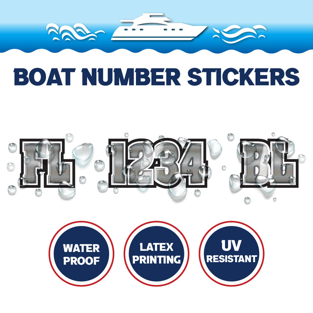 Custom Boat Registration Numbers Stickers Letter Decal 2pcs - 3D Gray C169