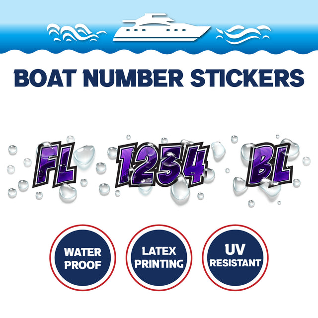 Custom Boat Registration Numbers Stickers Letter Decal 2pcs - 3D Purple C170