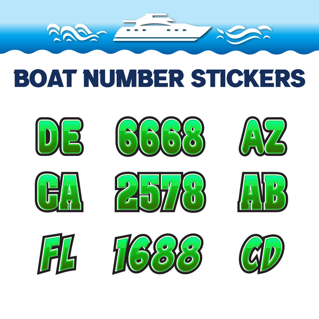 Custom Boat Registration Numbers Stickers Letter Decal 2pcs - 3D Green C171