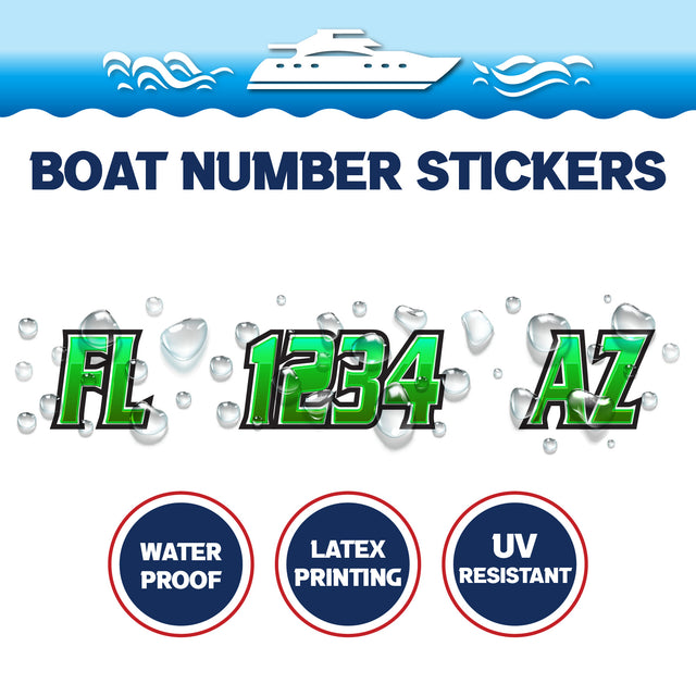 Custom Boat Registration Numbers Stickers Letter Decal 2pcs - 3D Green C171