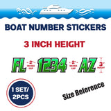 Custom Boat Registration Numbers Stickers Letter Decal 2pcs - 3D Green C171