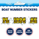 Custom Boat Registration Numbers Stickers Letter Decal 2pcs - 3D Gold C173