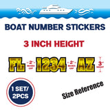 Custom Boat Registration Numbers Stickers Letter Decal 2pcs - 3D Gold C173