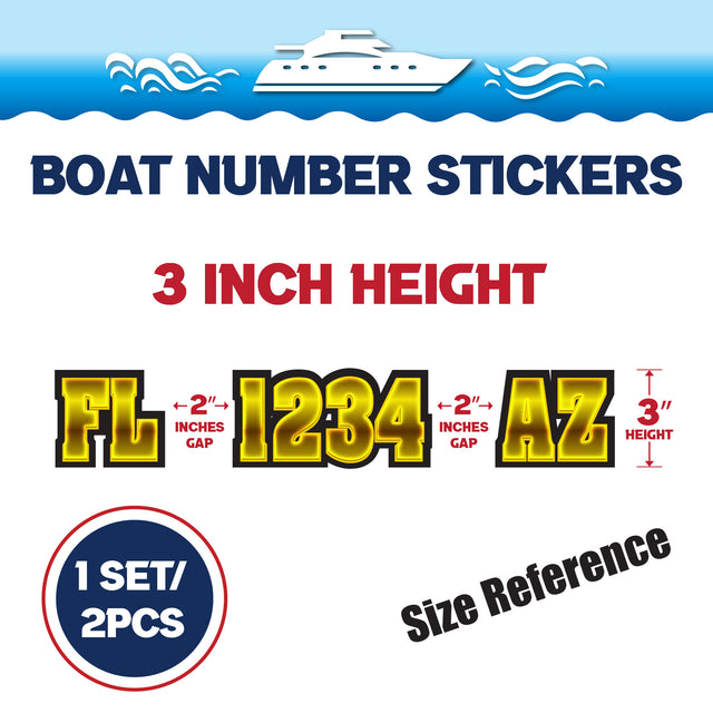 Custom Boat Registration Numbers Stickers Letter Decal 2pcs - 3D Gold C173