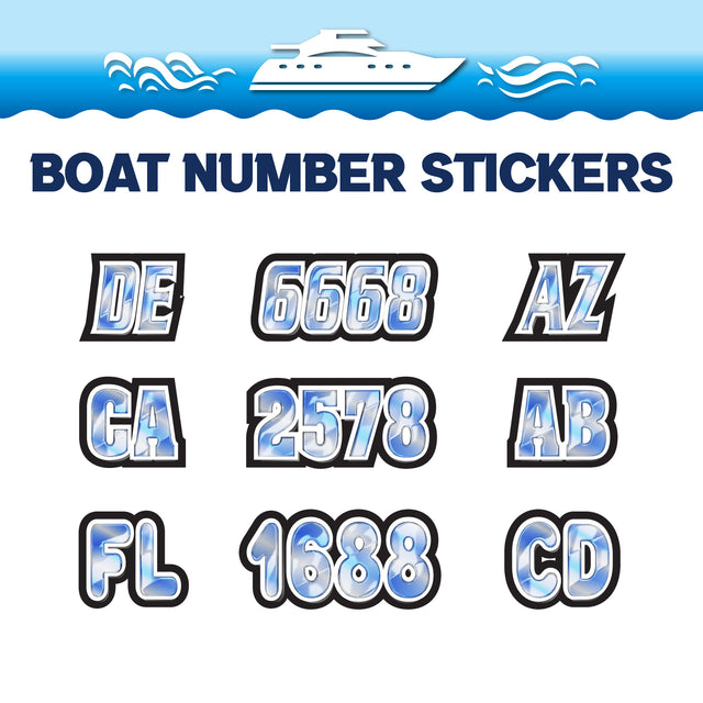 Custom Boat Registration Numbers Stickers Letter Decal 2pcs - 3D Blue C174