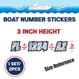 Custom Boat Registration Numbers Stickers Letter Decal 2pcs - 3D Blue C174