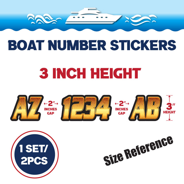 Custom Boat Registration Numbers Stickers Letter Decal 2pcs - 3D Orange Yellow C175