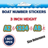 Custom Boat Registration Numbers Stickers Letter Decal 2pcs - 3D Blue C176