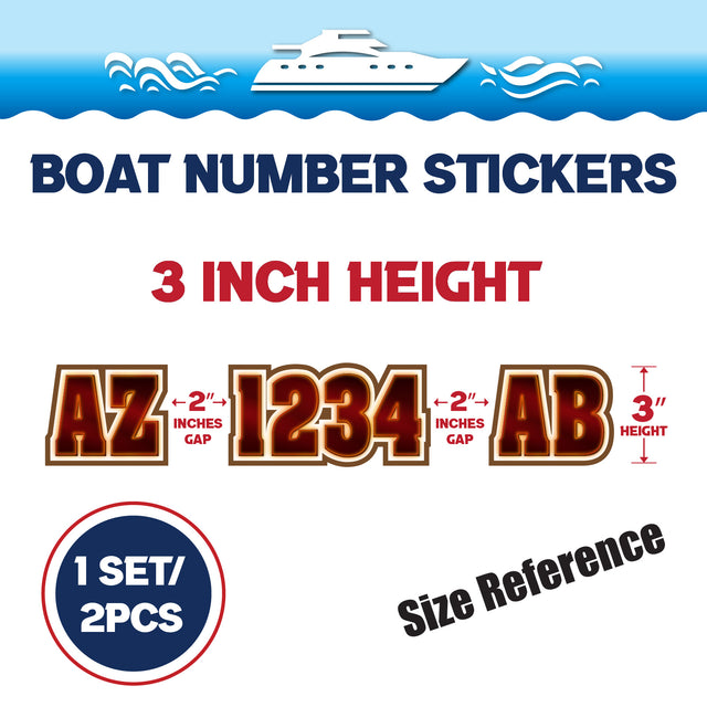 Custom Boat Registration Numbers Stickers Letter Decal 2pcs - 3D Brown C177