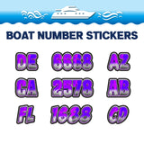 Custom Boat Registration Numbers Stickers Letter Decal 2pcs - 3D Purple C179