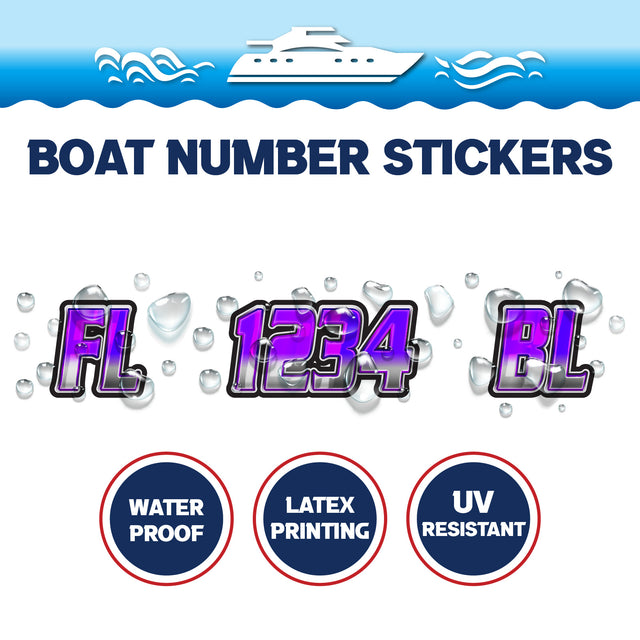 Custom Boat Registration Numbers Stickers Letter Decal 2pcs - 3D Purple C179