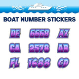 Custom Boat Registration Numbers Stickers Letter Decal 2pcs - 3D Blue Purple C180