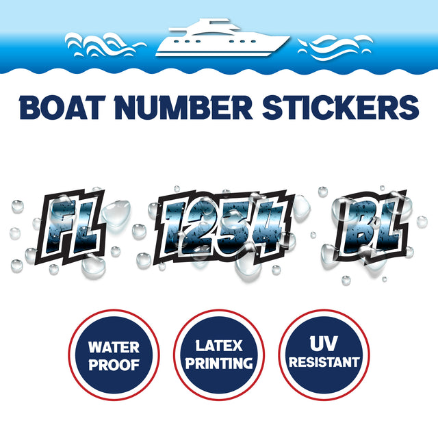 Custom Boat Registration Numbers Stickers Letter Decal 2pcs - 3D Blue C181